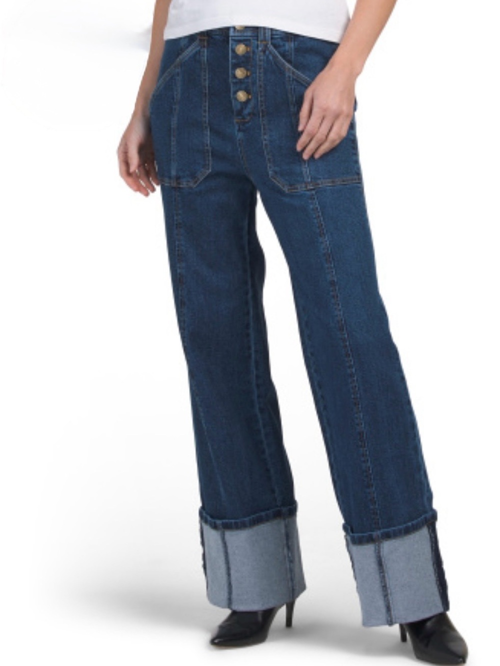 CINQ A SEPT CUFFED BENJI JEANS HIGH WAIST BUTTON CLOSURE SIZE 6 OCEAN COLOR NWT